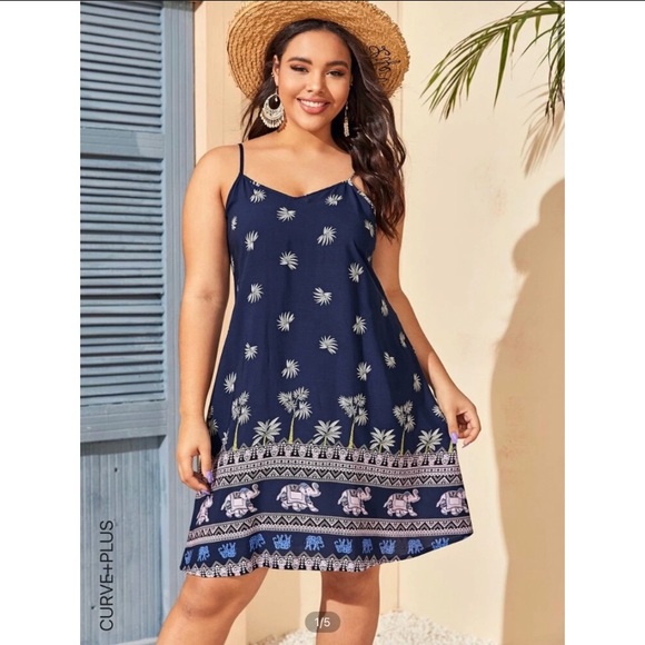 SHEIN Dresses & Skirts - Boho triable navy blue cami dress